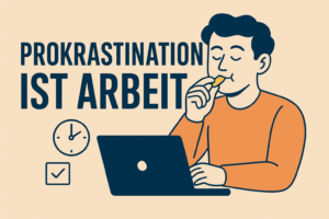 Prokrastination ist Arbeit: Ein junger Mann sitzt vor seinem Monitor und kaut am Bleistift.